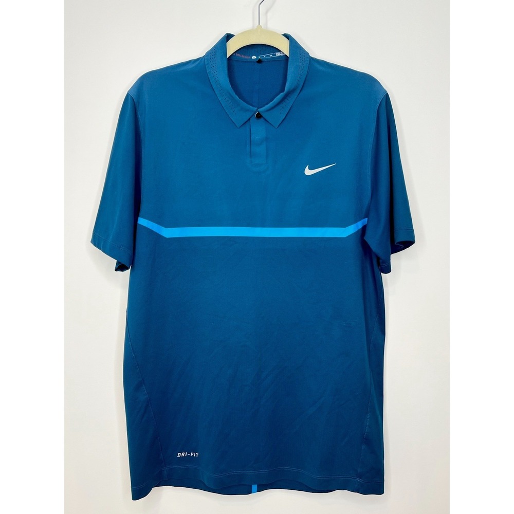 Nike Tiger Woods Collection Golf Polo Size Small Blue Dri-Fit Snap Vented Preppy